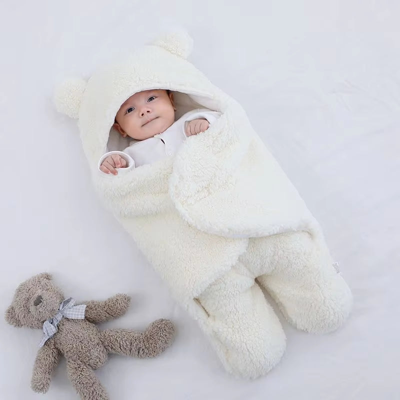 Winter Newborn Male and Female Babies Sleep in Coral Plush Embracing Clothes 3M-6M