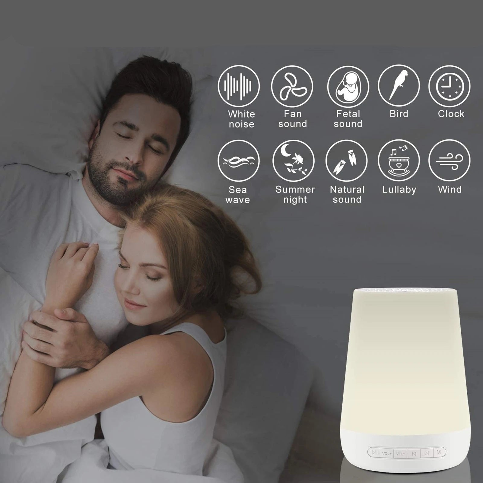 MBZ085 White Noise Machine Baby Sleep Sound Machine Colorful Night Lights 28 Soothing Sounds with 3.5Mm Headphone Jack