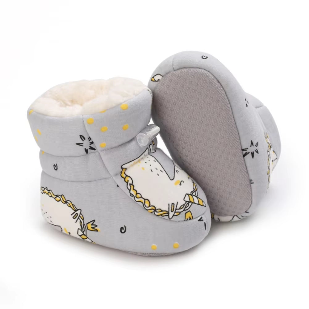 Autumn Winter Baby Boots Baby Girl Boys Winter Warm Shoes Solid Cartoon Print Toddler Fuzzy Balls First Walkers Kid Shoes 0-18M