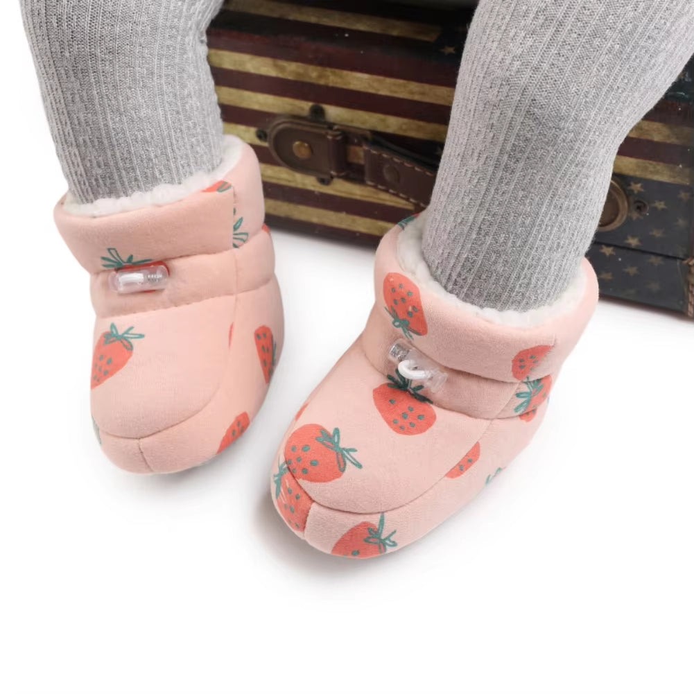 Autumn Winter Baby Boots Baby Girl Boys Winter Warm Shoes Solid Cartoon Print Toddler Fuzzy Balls First Walkers Kid Shoes 0-18M