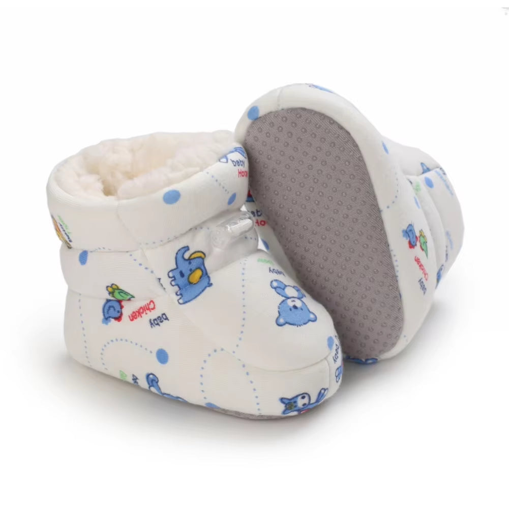 Autumn Winter Baby Boots Baby Girl Boys Winter Warm Shoes Solid Cartoon Print Toddler Fuzzy Balls First Walkers Kid Shoes 0-18M