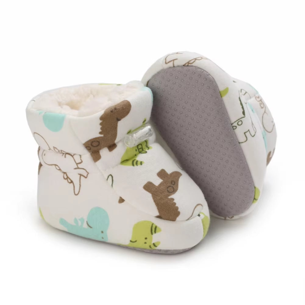 Autumn Winter Baby Boots Baby Girl Boys Winter Warm Shoes Solid Cartoon Print Toddler Fuzzy Balls First Walkers Kid Shoes 0-18M