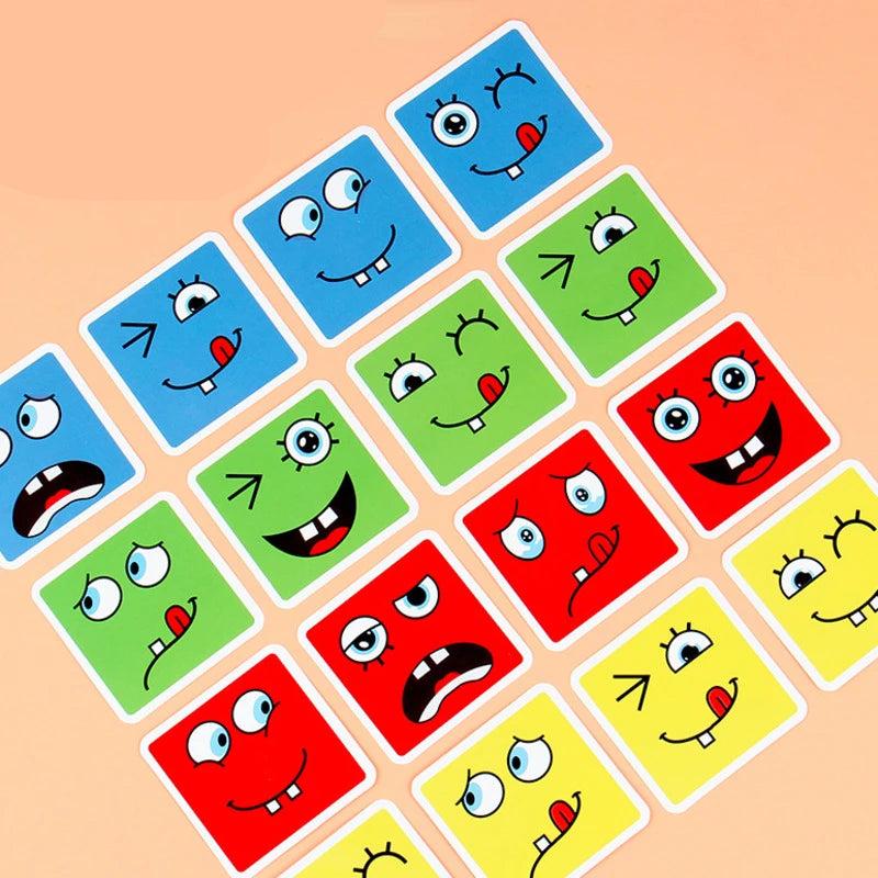 Cube Face Change Building Blocks Board Game Wood Puzzle Montessori Expression Wooden Blocks Blocos for Children Kids Toys Gift