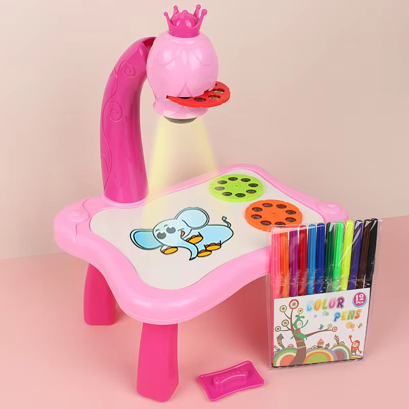 Children Led Projector Art Drawing Table Toy Kids Painting Board Desk Arts Crafts Educational Learning Paint Tools Toy for Girl