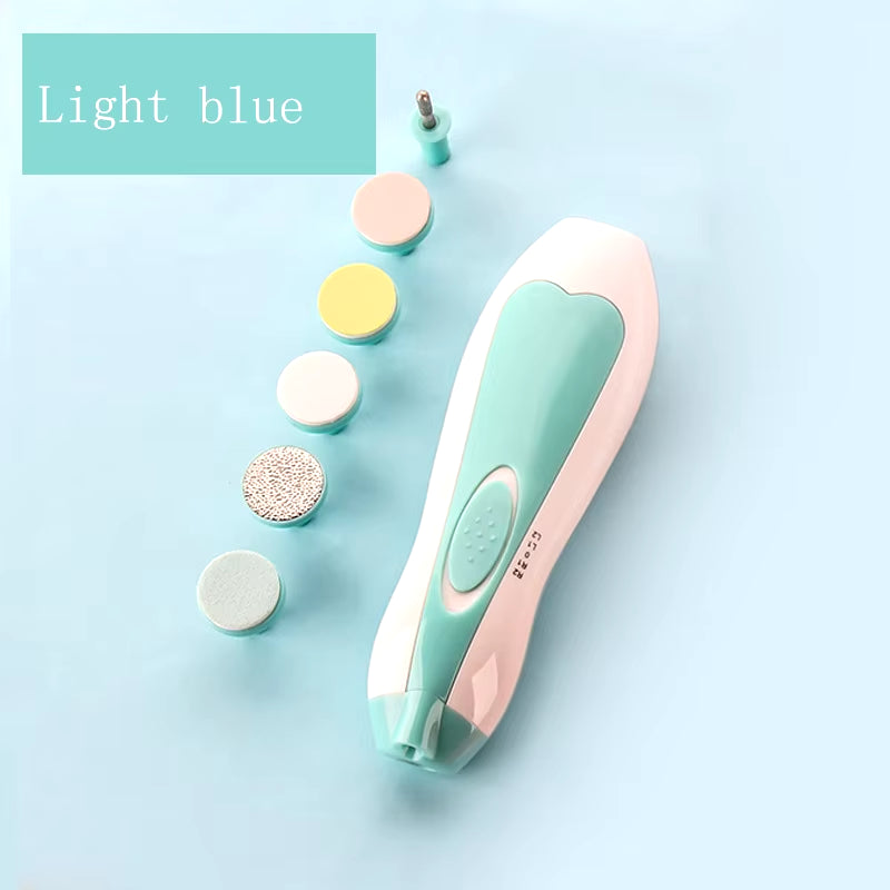 Electric Nail Polisher Baby Blue Powder 6-Piece Electric Nail Clipper Baby Nail Clipper Manicure Set Baby Newborns Baby Care Kit