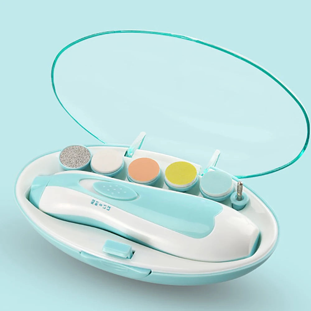 Electric Nail Polisher Baby Blue Powder 6-Piece Electric Nail Clipper Baby Nail Clipper Manicure Set Baby Newborns Baby Care Kit
