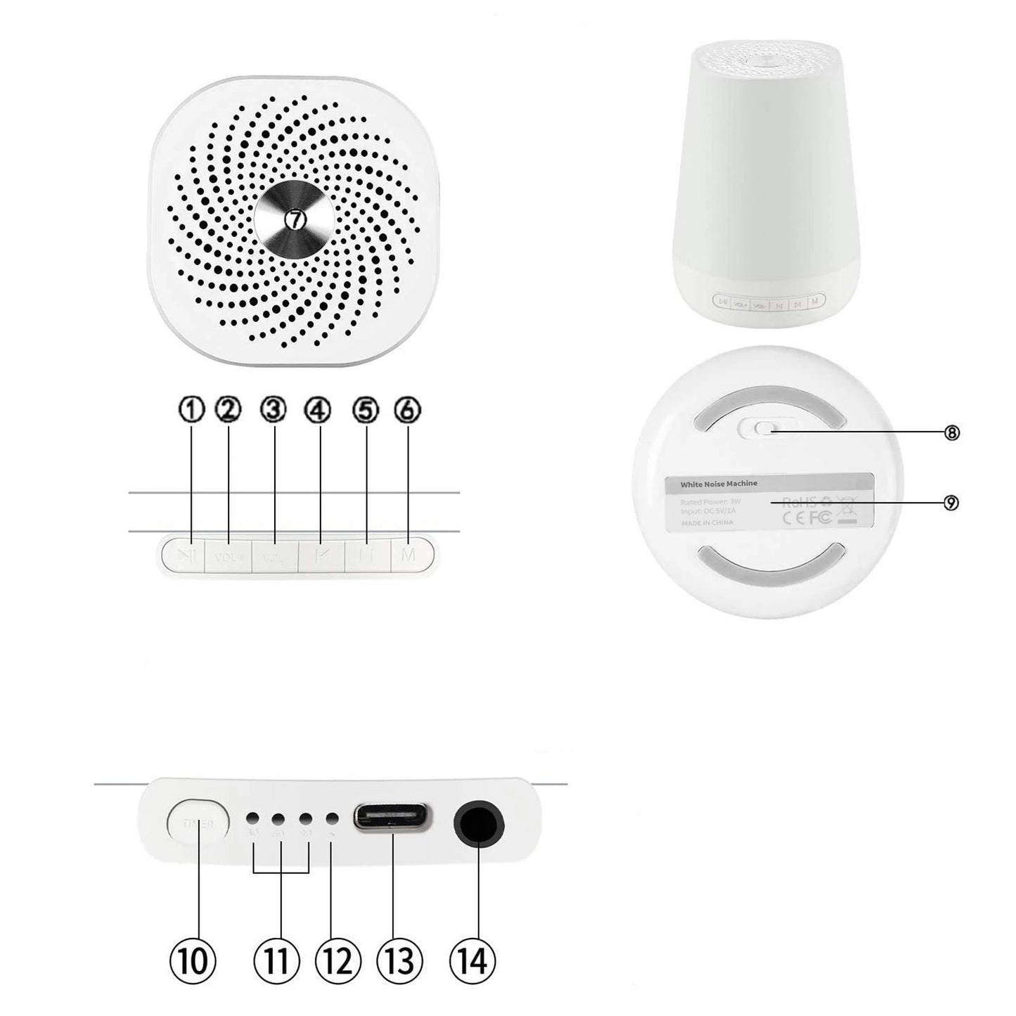 MBZ085 White Noise Machine Baby Sleep Sound Machine Colorful Night Lights 28 Soothing Sounds with 3.5Mm Headphone Jack