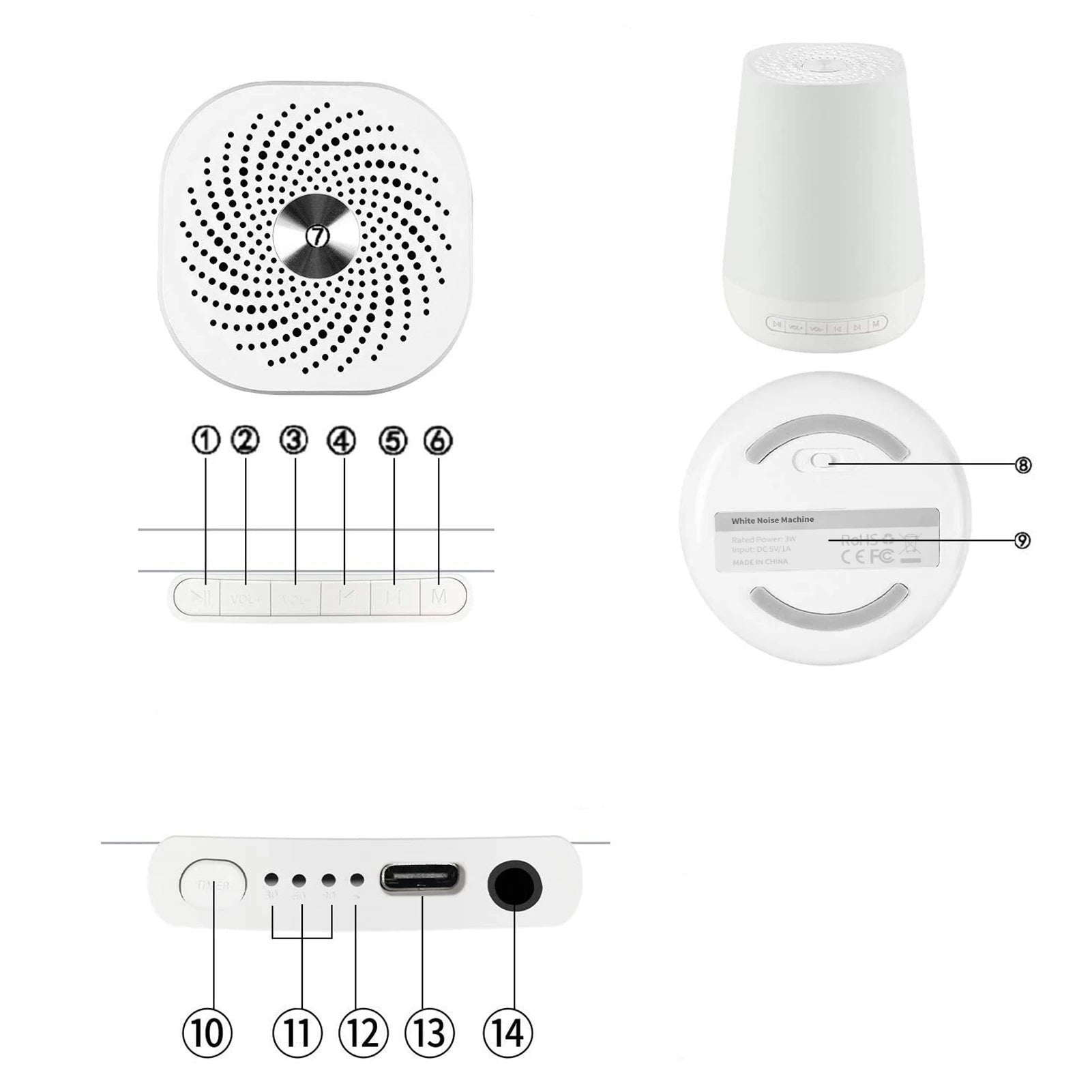 MBZ085 White Noise Machine Baby Sleep Sound Machine Colorful Night Lights 28 Soothing Sounds with 3.5Mm Headphone Jack