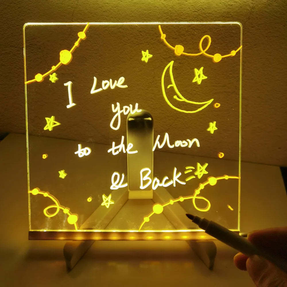 Personalized LED Lamp Acrylic Message Note Board Erasable USB Children‘S Drawing Board Bedroom Night Light Birthday Kids Gift