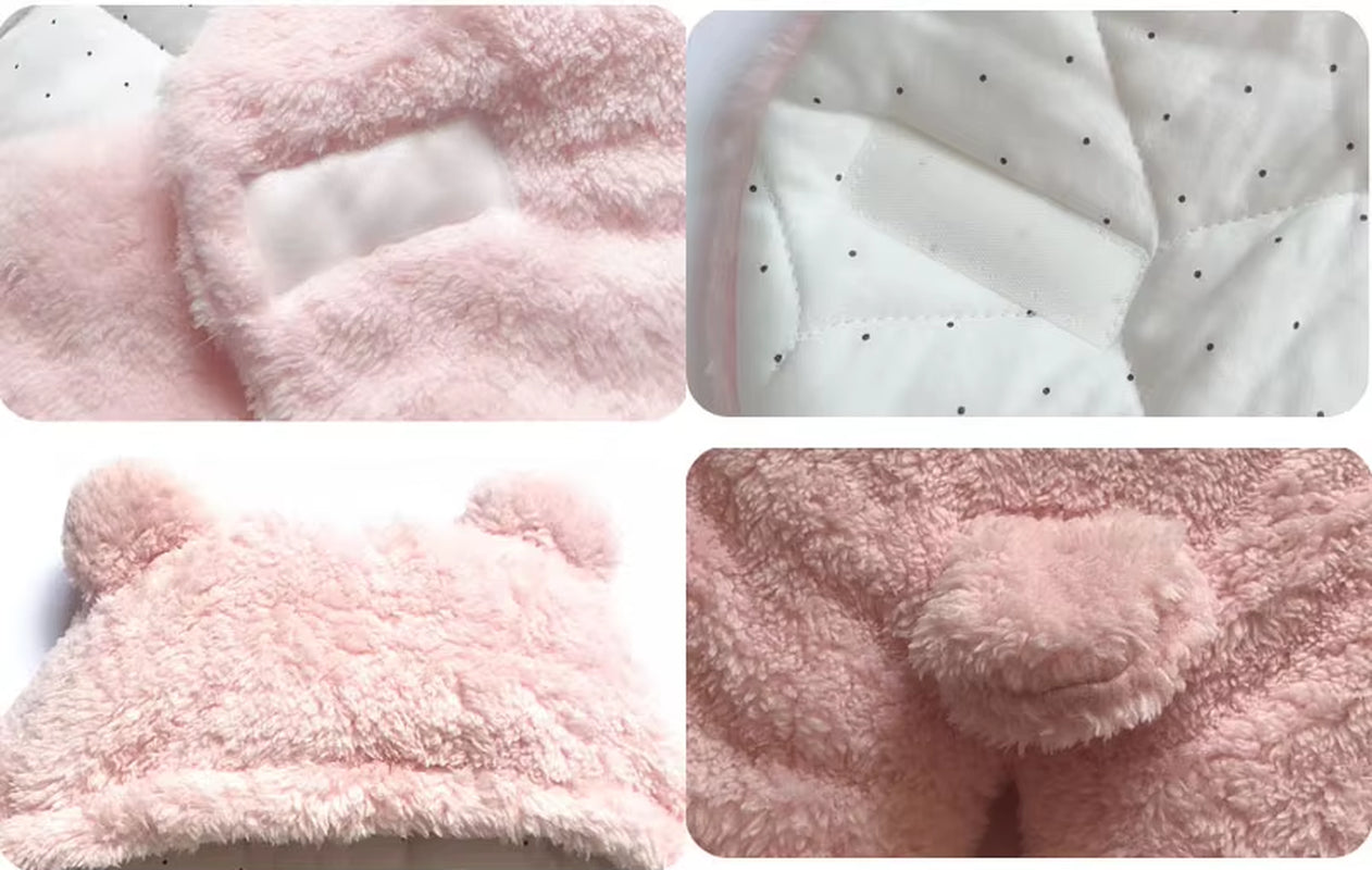 Winter Newborn Male and Female Babies Sleep in Coral Plush Embracing Clothes 3M-6M