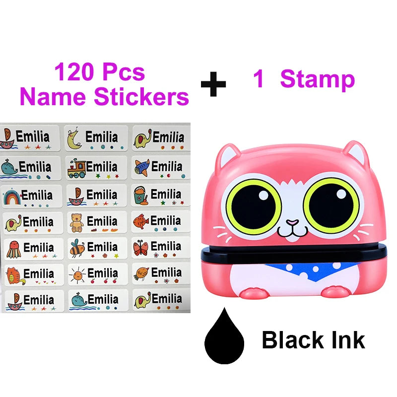 Customized Name Stamp Paints Personal Student Child Baby Engraved Waterproof Non-Fading Kindergarten Name Seal Black White Ink