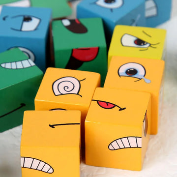 Cube Face Change Building Blocks Board Game Wood Puzzle Montessori Expression Wooden Blocks Blocos for Children Kids Toys Gift