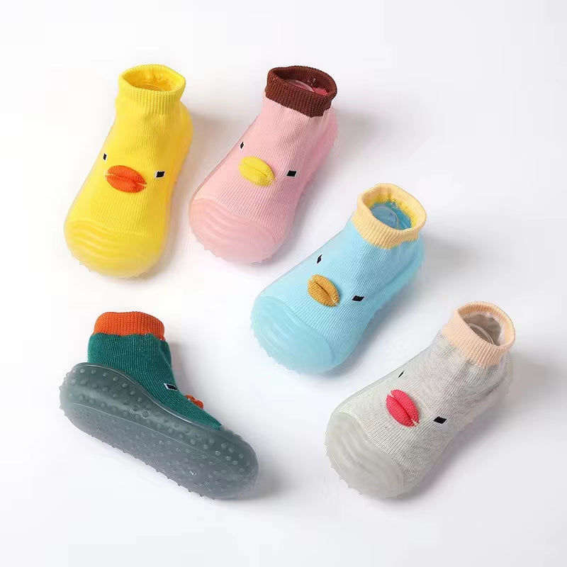 Spring Autumn Toddler First Walker Baby Girls Boys Non-Skid Cartoon Ducks Sock Shoes Kids 1-3Y Candy Color Cotton Floor Shoes