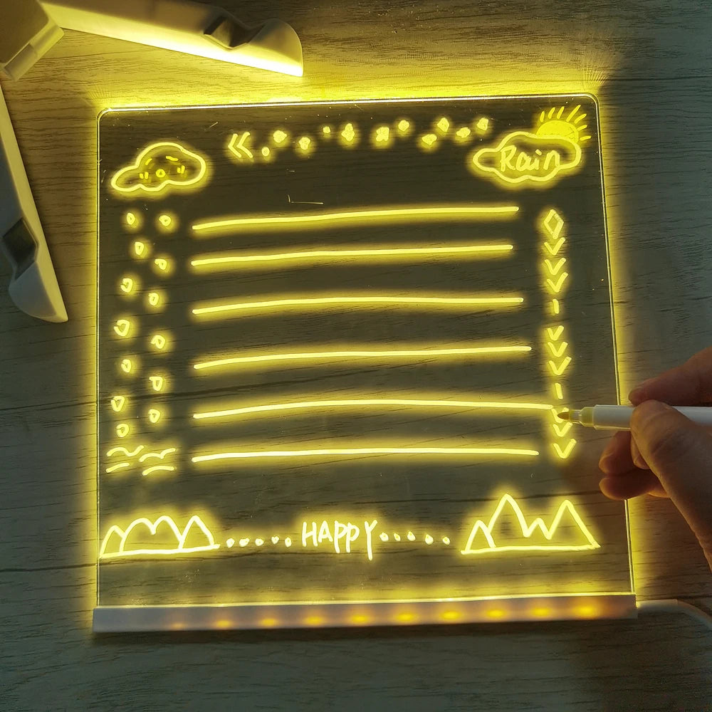 Personalized LED Lamp Acrylic Message Note Board Erasable USB Children‘S Drawing Board Bedroom Night Light Birthday Kids Gift