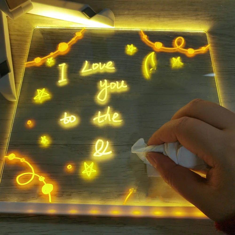 Personalized LED Lamp Acrylic Message Note Board Erasable USB Children‘S Drawing Board Bedroom Night Light Birthday Kids Gift
