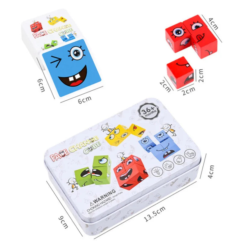 Cube Face Change Building Blocks Board Game Wood Puzzle Montessori Expression Wooden Blocks Blocos for Children Kids Toys Gift