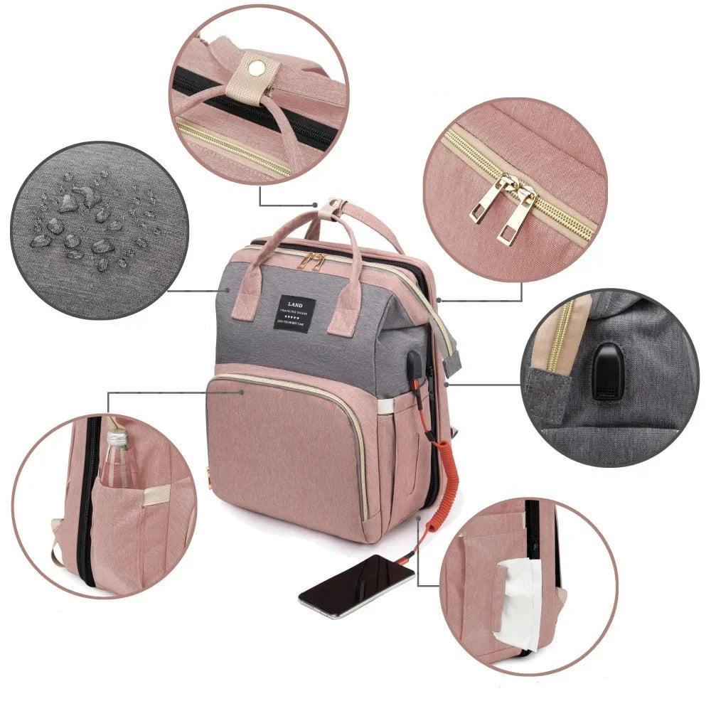 Mommy Bag Lightweight Portable Folding Crib Bed Large-Capacity Travel Maternity Bags Baby Backpack Female Mommy Outting Bag