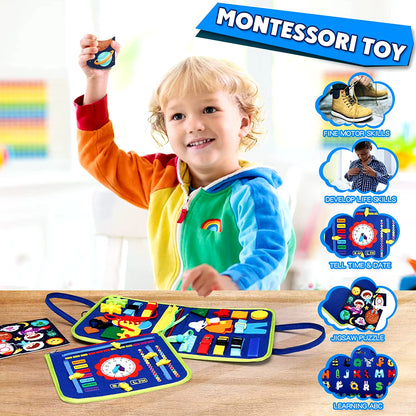Montessori Busy Board Educational Activity Developing Sensory Board Fine Basic Dress Motor Skills Travel Toy Gift for Boys Girls
