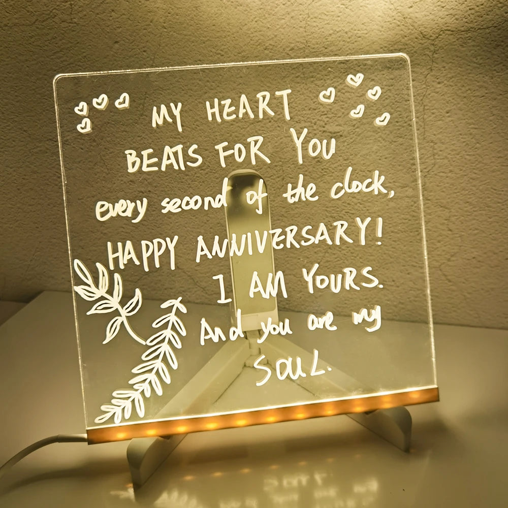 Personalized LED Lamp Acrylic Message Note Board Erasable USB Children‘S Drawing Board Bedroom Night Light Birthday Kids Gift