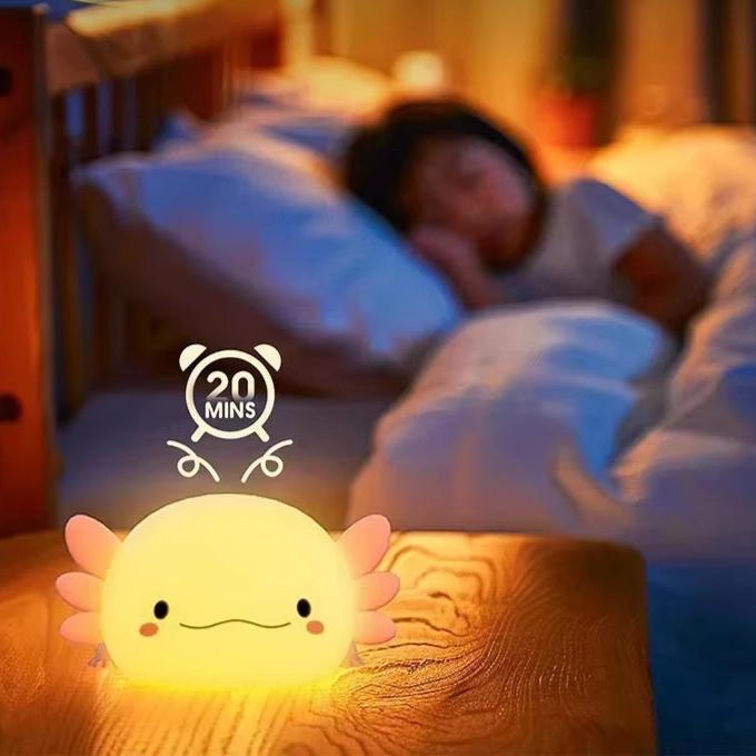 Cute Axolotl Night Light Silicone Nursery Sleeping Lamp Control Nightlights USB Rechargeable Table Lamp Baby Child