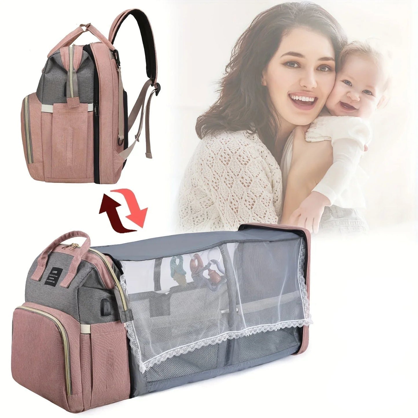 Mommy Bag Lightweight Portable Folding Crib Bed Large-Capacity Travel Maternity Bags Baby Backpack Female Mommy Outting Bag