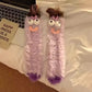 1Pair Ugly and Cute Funny Mink Fleece Floor Socks Thickened and Warm Autumn and Winter Cartoon Medium Sleeve Home Socks Big Eye