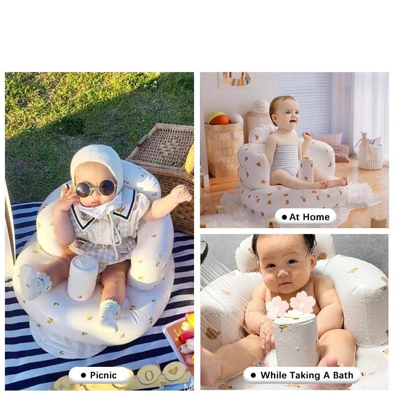 Infant Shining Baby Inflatable Sofa Children Puff Portable Bath Chairs PVC Multifunctional Seat Practice Sitting Bath Stool